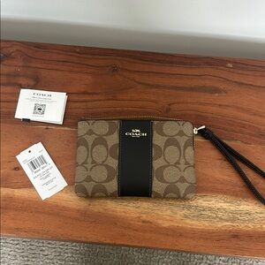 Coach Tan Wristlet with Black Accent